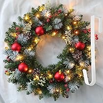 40cm Christmas Wreaths Decorations for Front Door with Led Lights